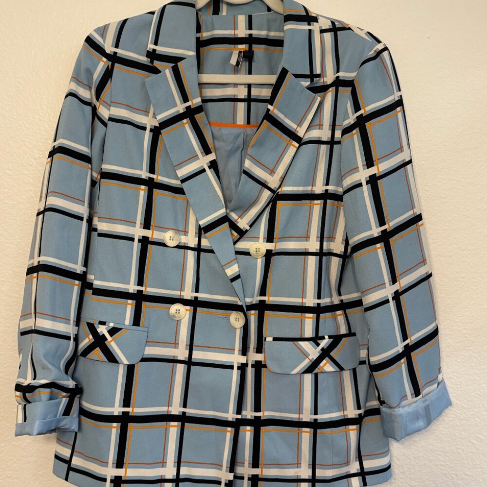 TOPSHOP Light blue, orange and white plaid blazer (US size 4)
